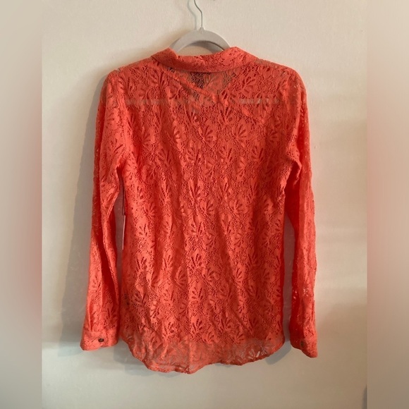 Volcom Orange Coral Peach floral Lace crochet knit Button down top small NWT - Picture 8 of 13